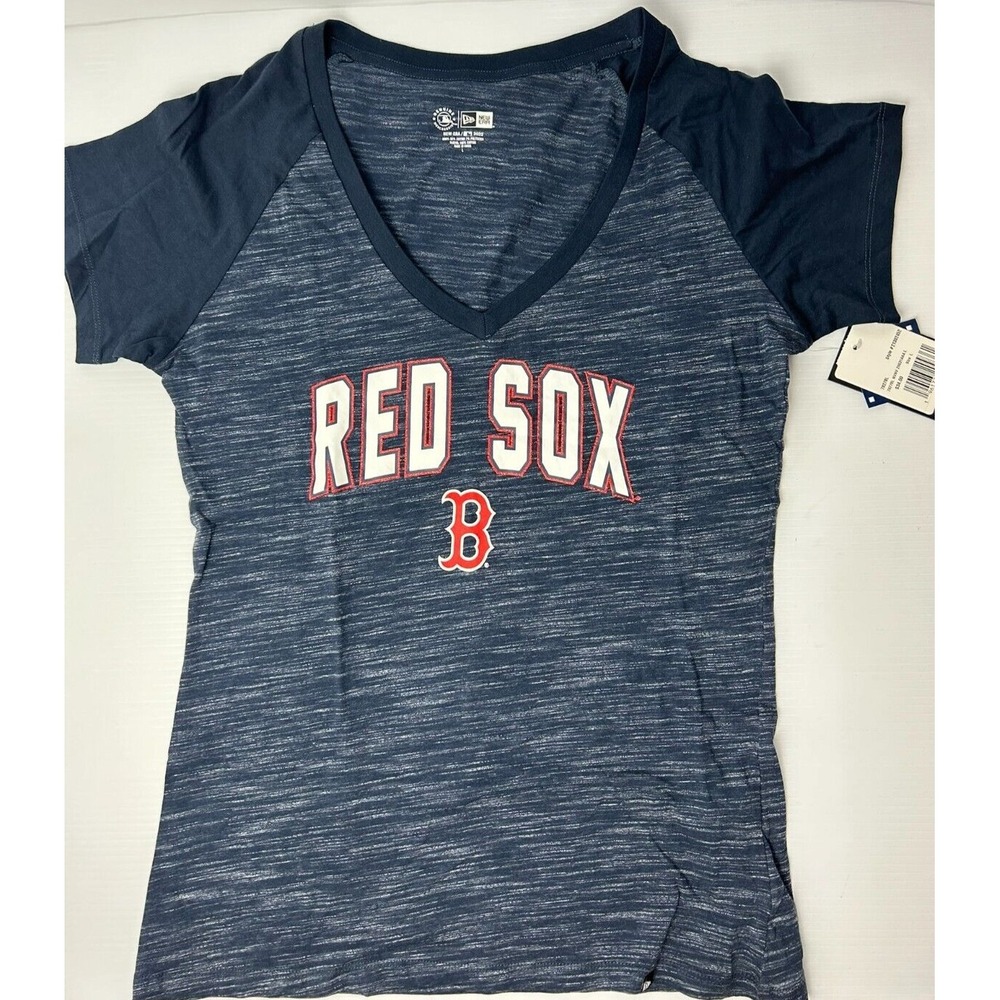New Era MBL Boston Red Sox Womens V Neck Blue Graphic Tee Size XL